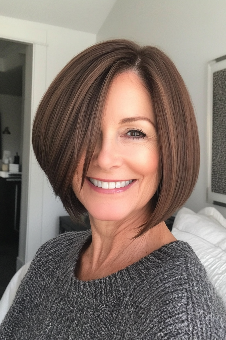 10. Classic French Bob in Deep Brown (Short Hairstyles For Older Women With Fine Hair) - Short Hairstyles For Older Women With Fine Hair