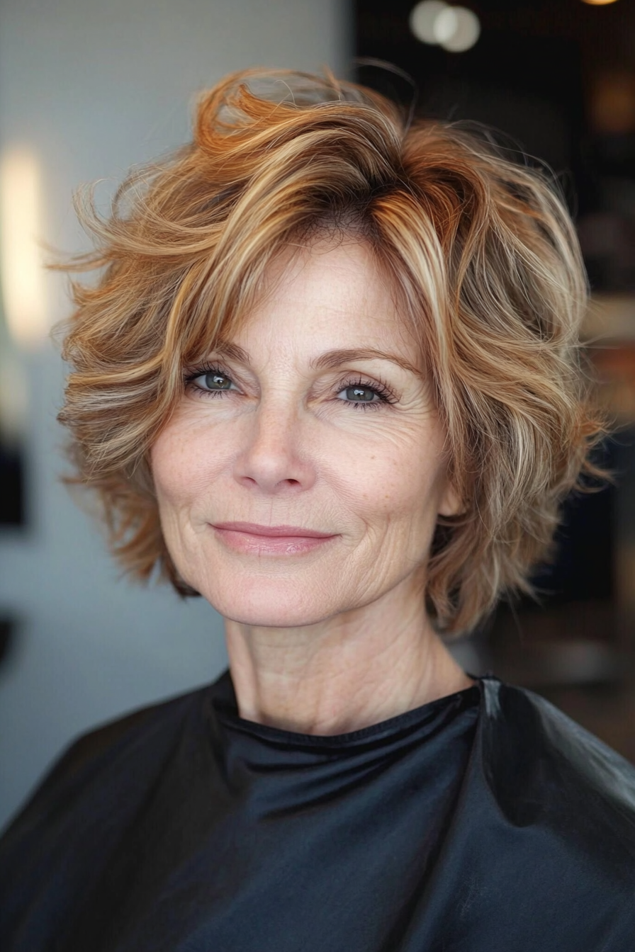12. Tousled Short Cut in Warm Caramel (Short Hairstyles For Older Women With Fine Hair) - Short Hairstyles For Older Women With Fine Hair