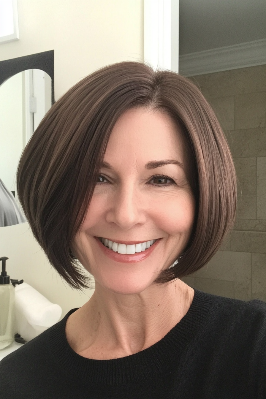 13. Blunt Bob in Dark Mocha (Short Hairstyles For Older Women With Fine Hair) - Short Hairstyles For Older Women With Fine Hair