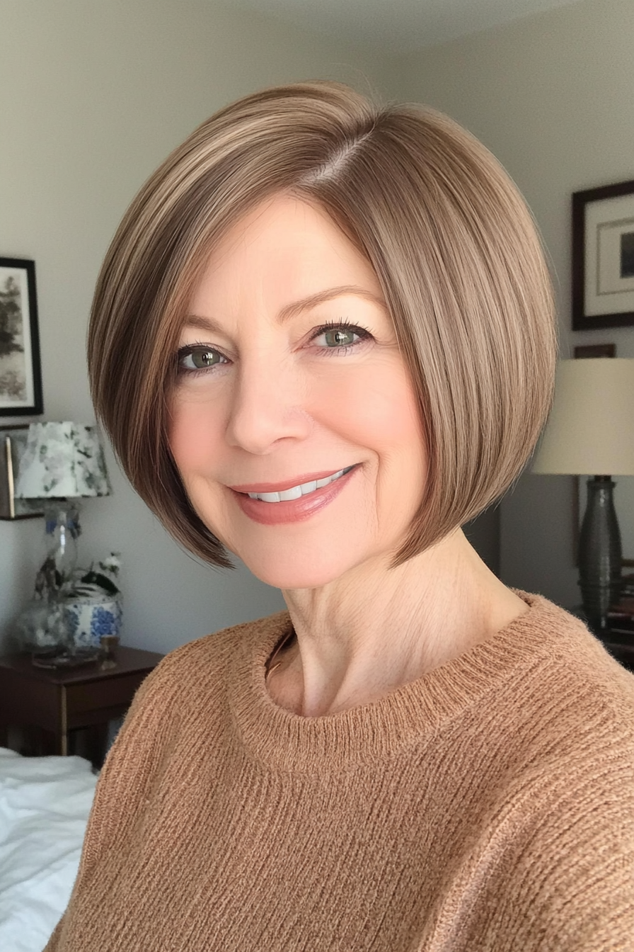 17. Rounded Bob in Medium Ash Brown (Short Hairstyles For Older Women With Fine Hair) - Short Hairstyles For Older Women With Fine Hair