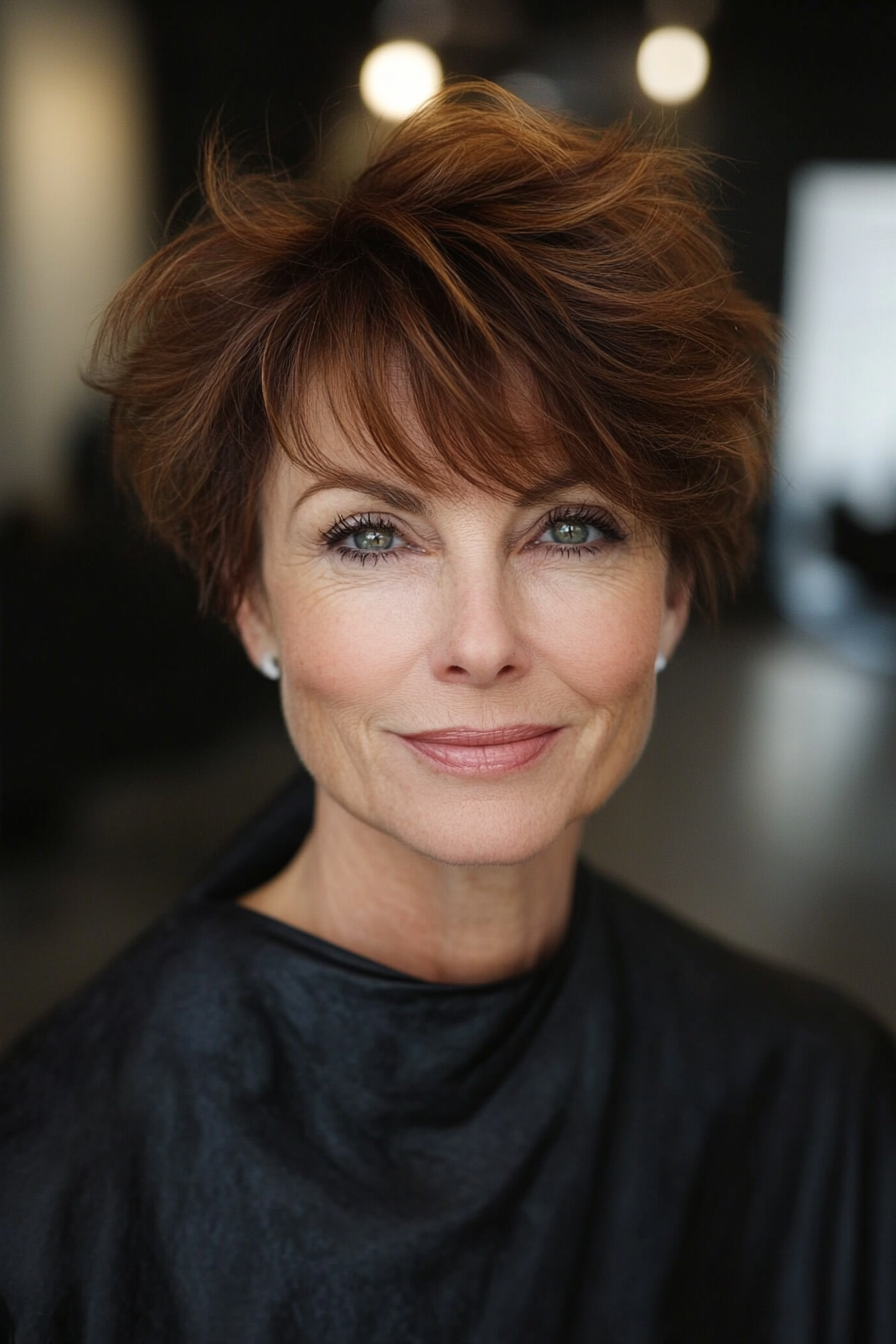 20. Soft Layered Cut in Deep Mahogany (Short Hairstyles For Older Women With Fine Hair) - Short Hairstyles For Older Women With Fine Hair