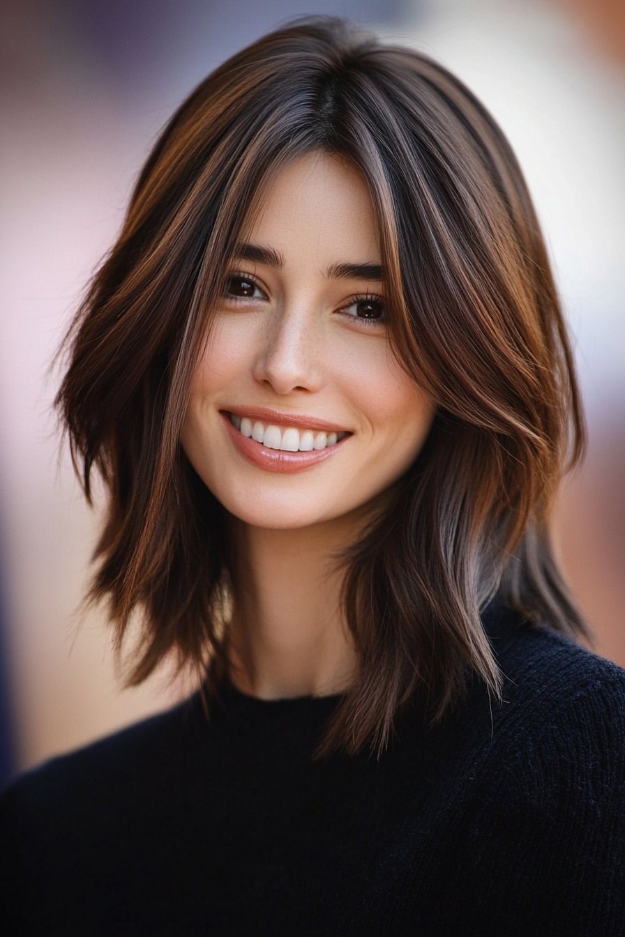 5. Blended Layered Lob in Caramel Brunette (Spring Haircuts) - Spring Haircuts