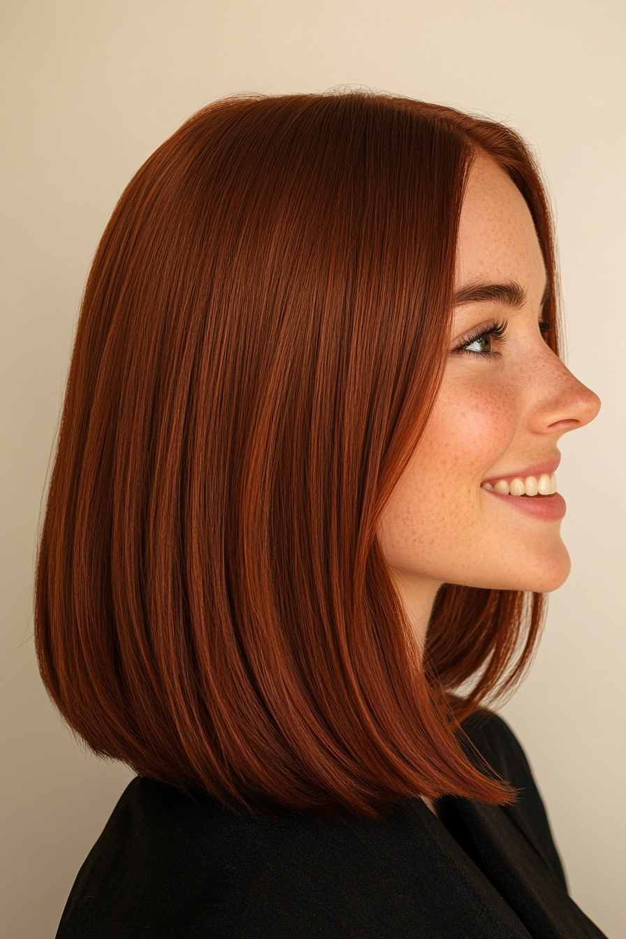 7. Classic Blunt Cut with Side Part in Rich Auburn (Spring Haircuts) - Spring Haircuts