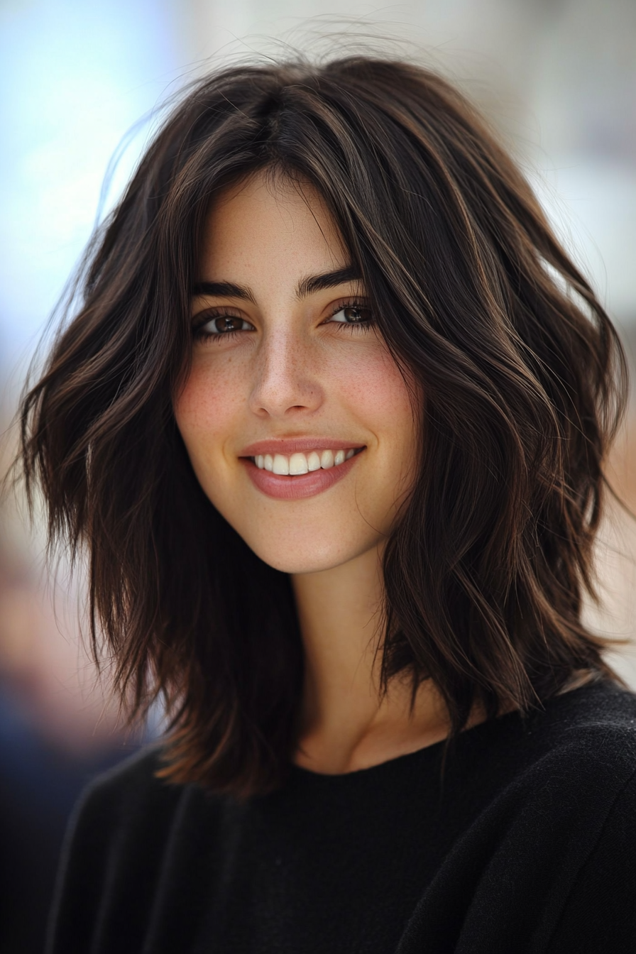 8. Textured Mid-Length Cut in Dark Mocha (Spring Haircuts) - Spring Haircuts