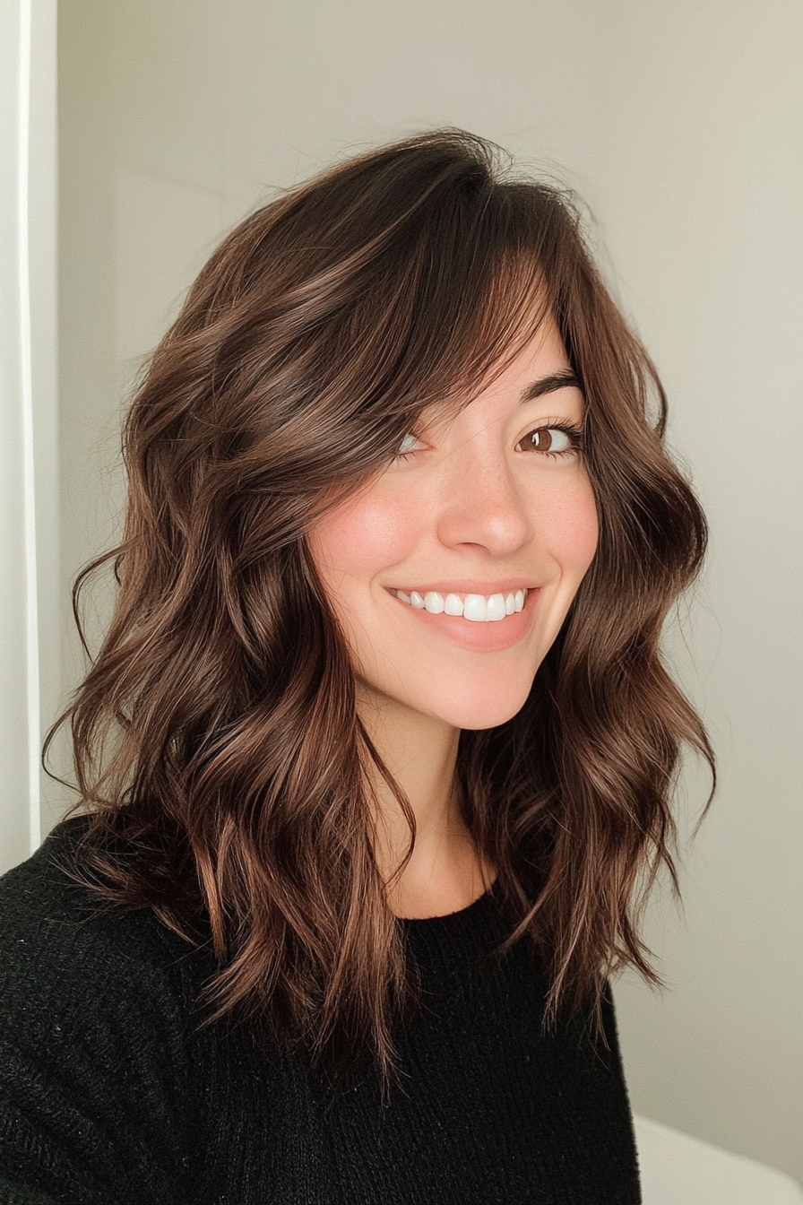 21. Boho Layers with Wispy Bangs in Dark Walnut (Spring Haircuts) - Spring Haircuts