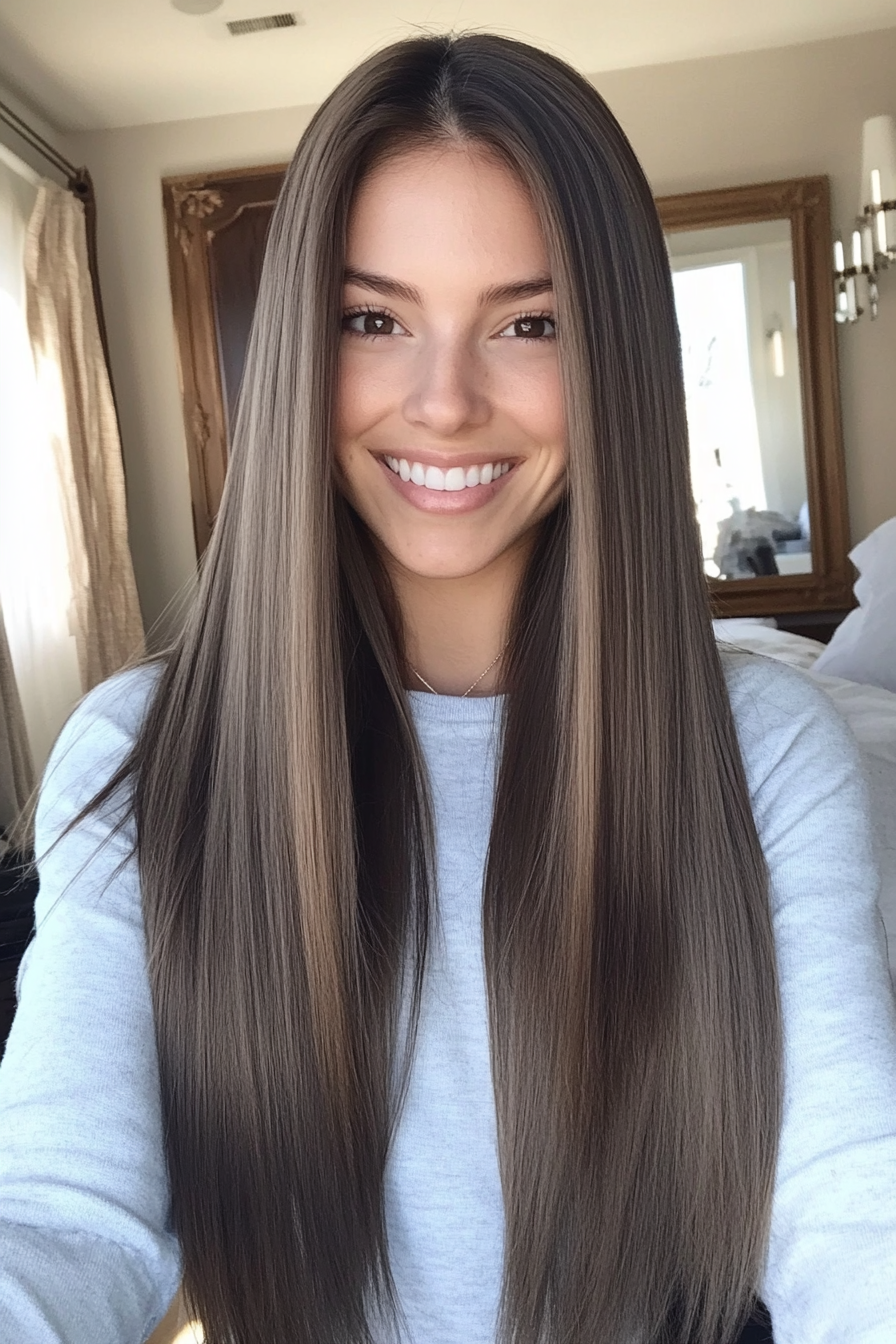 22. Ultra-Sleek Straight Cut in Cool Brunette (Spring Haircuts) - Spring Haircuts