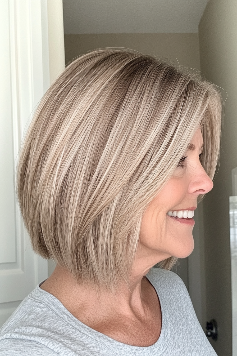 3. Soft Stacked Bob in Sandy Blonde (Bob Hairstyles For Women Over 60) - Bob Hairstyles For Women Over 60