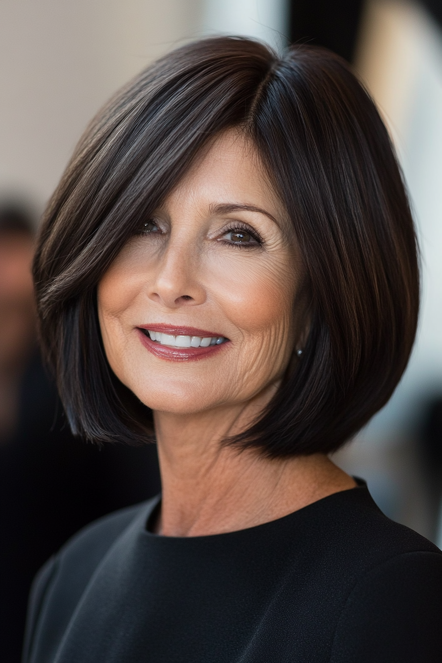 4. Angled Bob in Deep Espresso Brown (Bob Hairstyles For Women Over 60) - Bob Hairstyles For Women Over 60