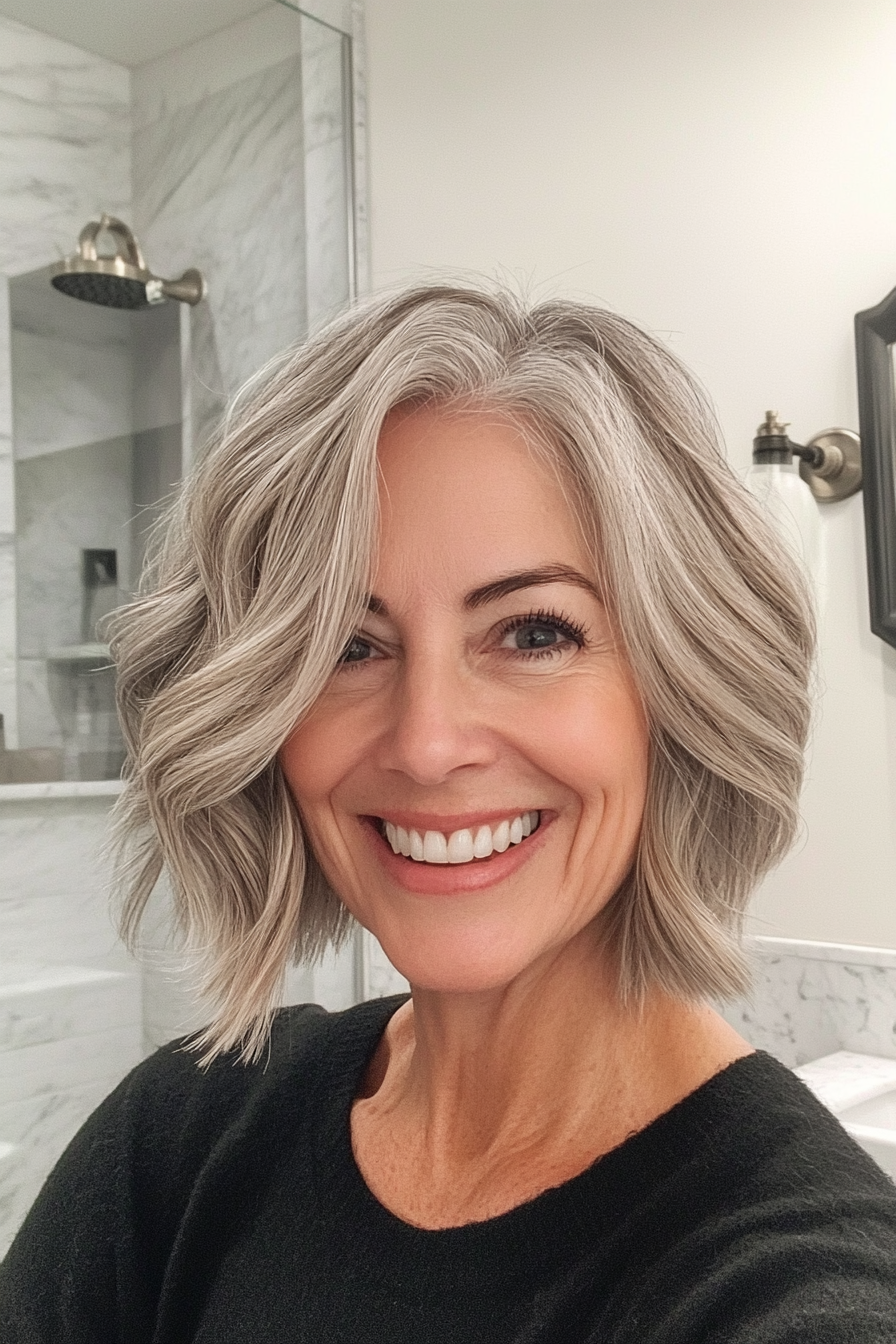 5. Textured Bob with Subtle Waves in Ash Blonde (Bob Hairstyles For Women Over 60) - Bob Hairstyles For Women Over 60