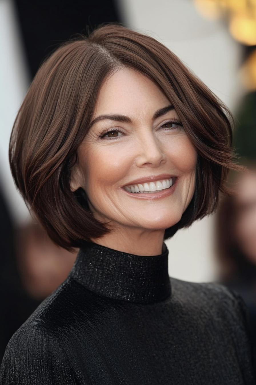 8. Curved Bob with Tapered Edges in Chocolate Brown (Bob Hairstyles For Women Over 60) - Bob Hairstyles For Women Over 60