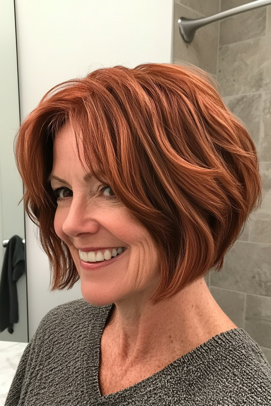 10. Choppy Layered Bob in Deep Auburn (Bob Hairstyles For Women Over 60) - Bob Hairstyles For Women Over 60