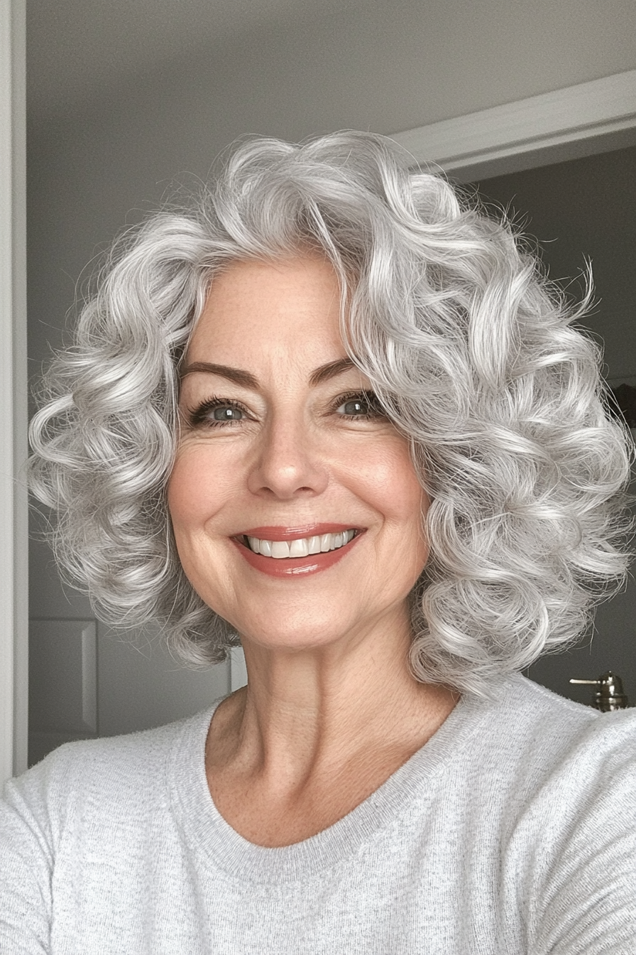 11. Curly Bob in Silver White (Bob Hairstyles For Women Over 60) - Bob Hairstyles For Women Over 60