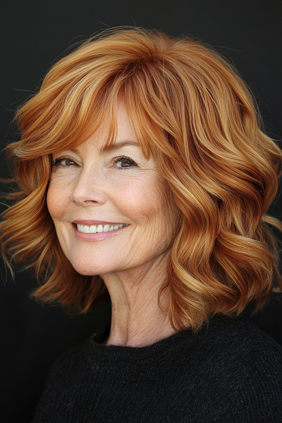17. Tousled Bob with Natural Waves in Light Copper Brown (Bob Hairstyles For Women Over 60) - Bob Hairstyles For Women Over 60