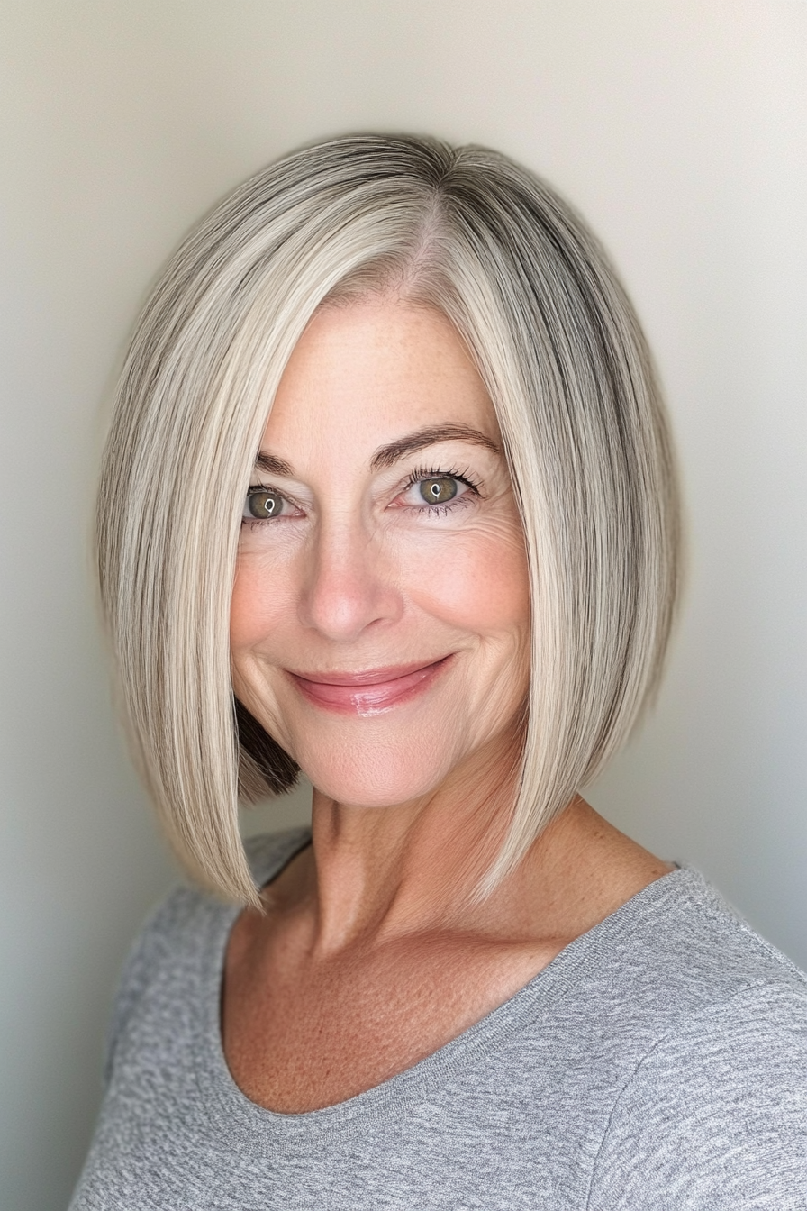 18. Blunt Bob with a Middle Part in Medium Beige Blonde (Bob Hairstyles For Women Over 60) - Bob Hairstyles For Women Over 60