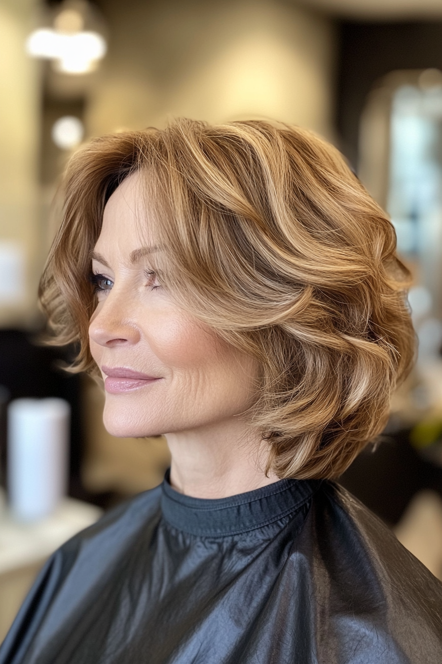 22. Bob with Soft Curls in Light Golden Brown (Bob Hairstyles For Women Over 60) - Bob Hairstyles For Women Over 60