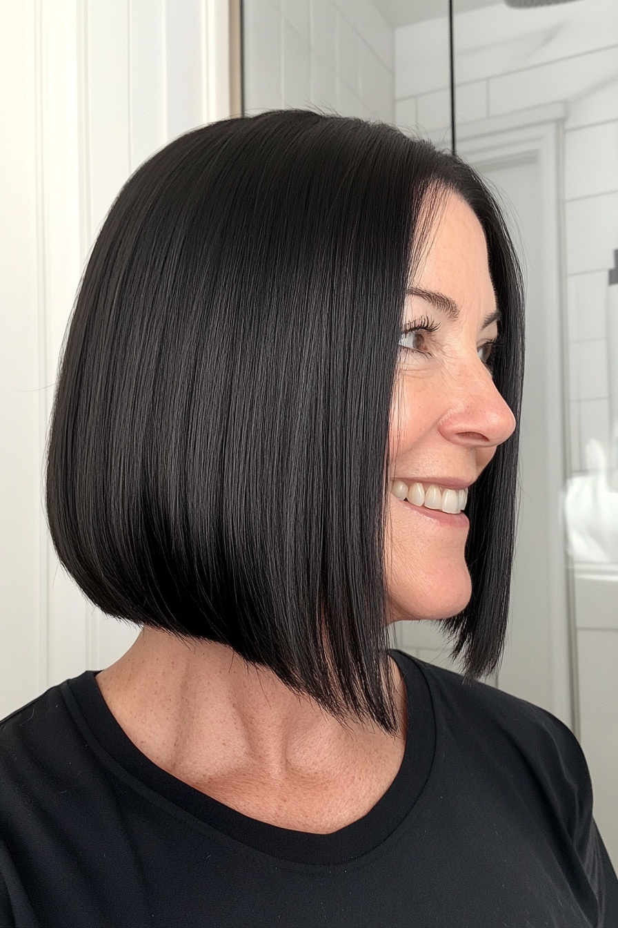 25. Chin-Length Blunt Bob in Natural Jet Black (Bob Hairstyles For Women Over 60) - Bob Hairstyles For Women Over 60