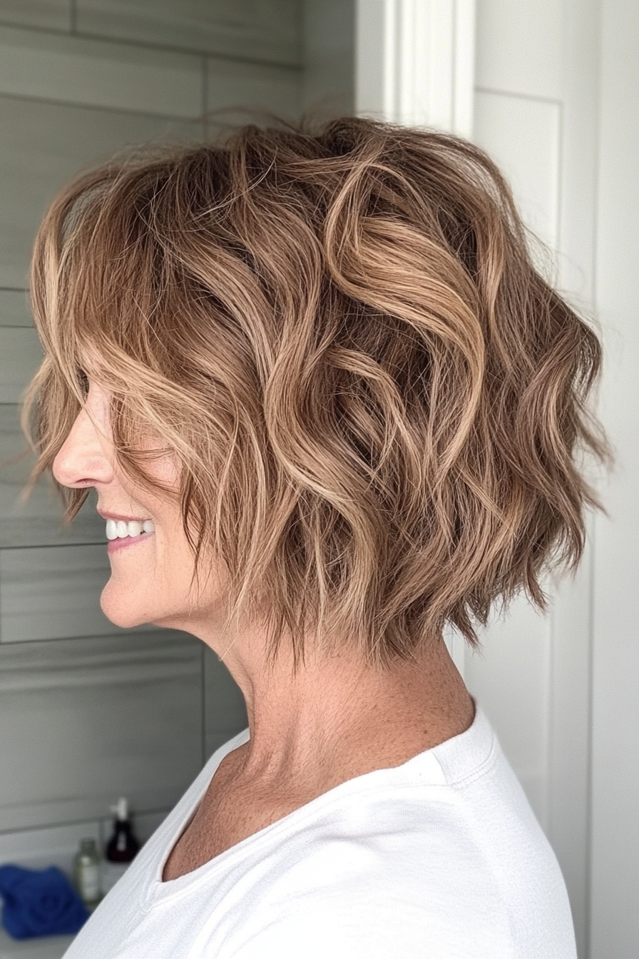 27. Messy Textured Bob in Sandy Brown (Bob Hairstyles For Women Over 60) - Bob Hairstyles For Women Over 60
