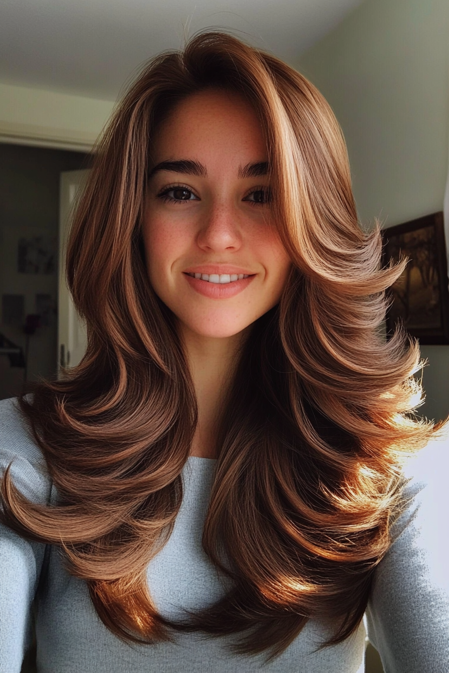 2. Deep Chestnut Feathered Layers (70S Haircuts For Women) - 70S Haircuts For Women