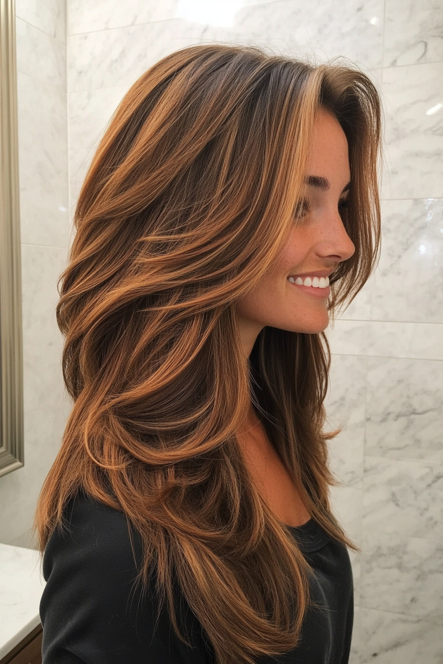 10. Chestnut Balayage Long Layers (70S Haircuts For Women) - 70S Haircuts For Women