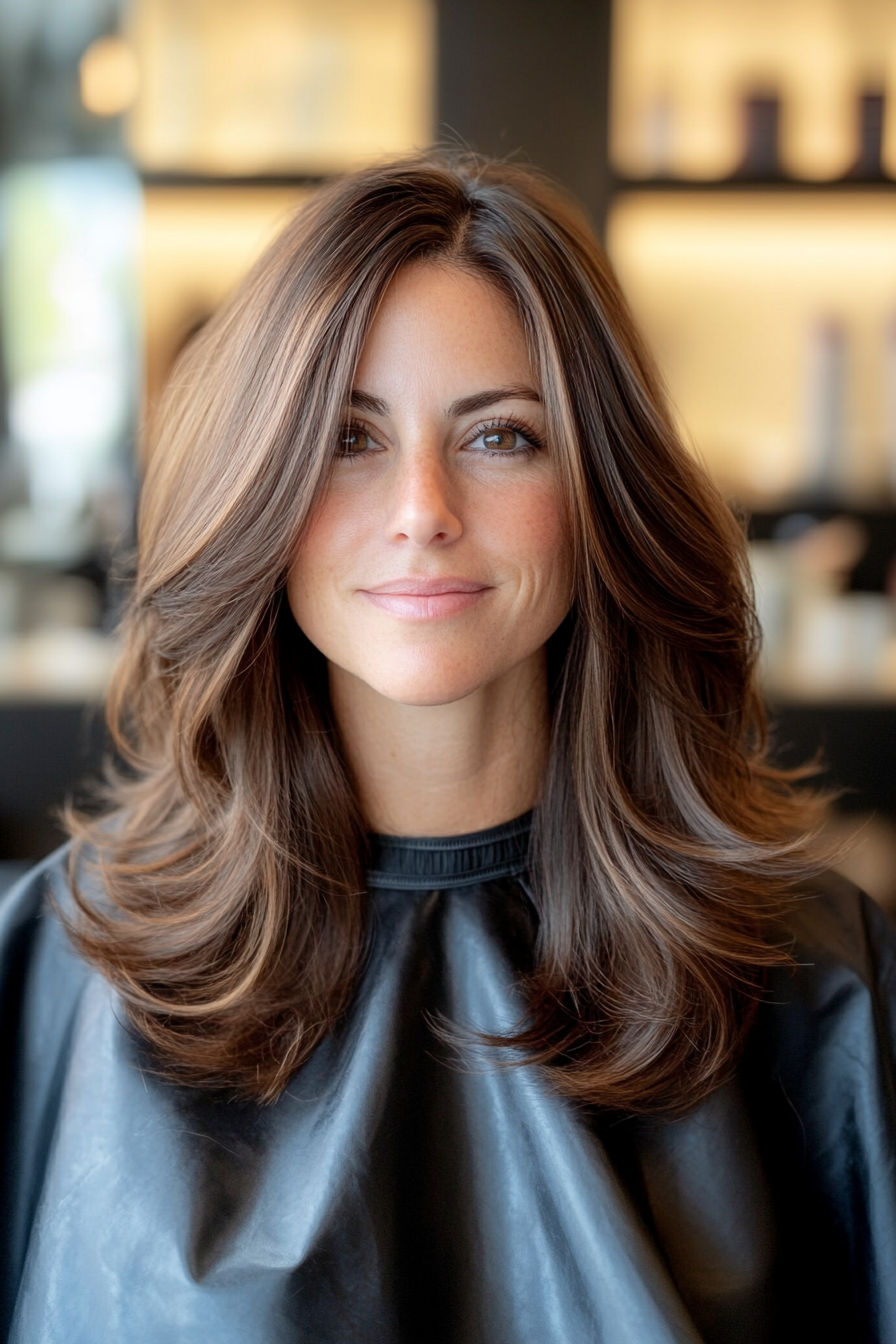 16. Deep Mahogany Middle Part Layers (70S Haircuts For Women) - 70S Haircuts For Women