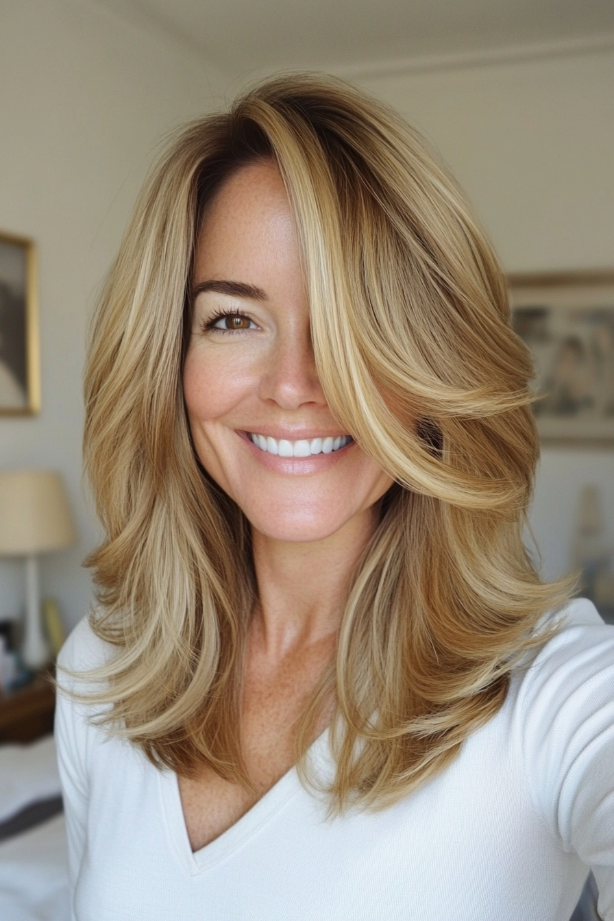 3. Soft Shag in Honey Blonde (Hairstyles For Women Over 40 With Fine Hair) - Hairstyles For Women Over 40 With Fine Hair
