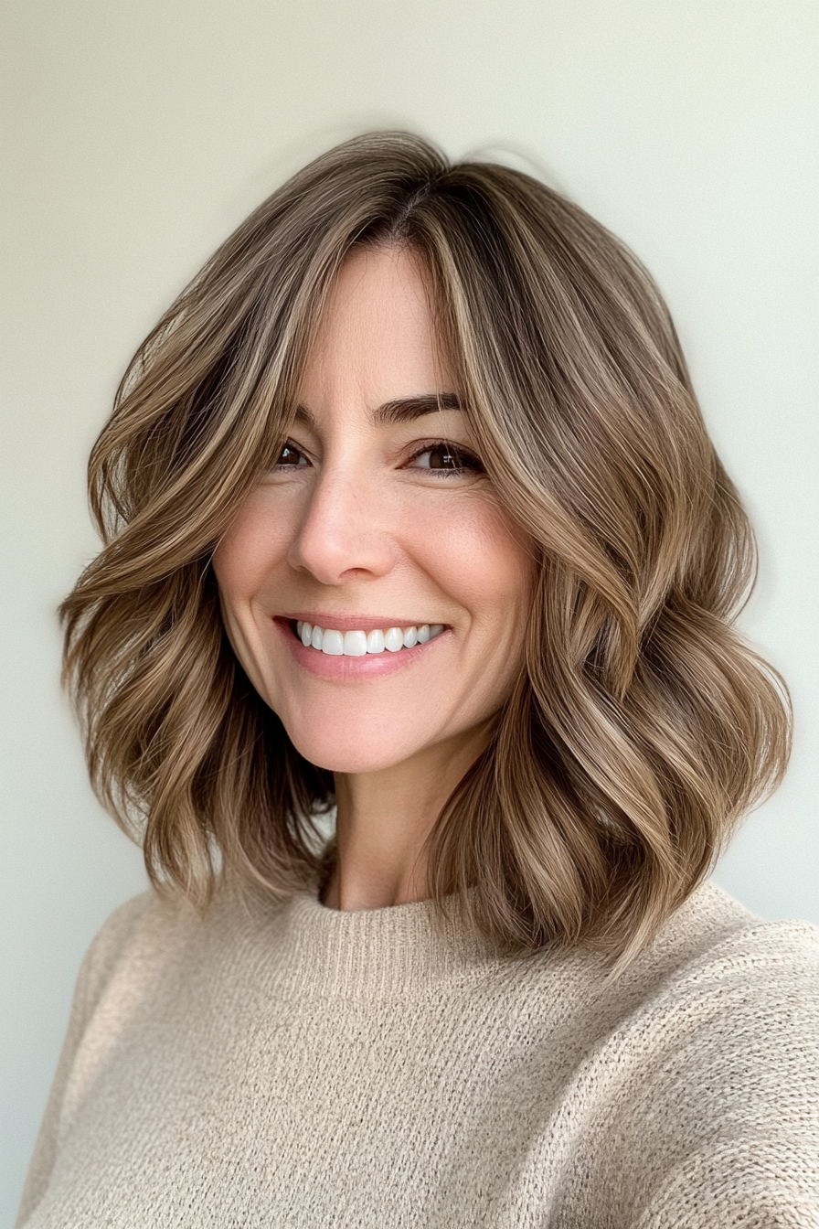 4. Textured Lob in Ash Brown (Hairstyles For Women Over 40 With Fine Hair) - Hairstyles For Women Over 40 With Fine Hair
