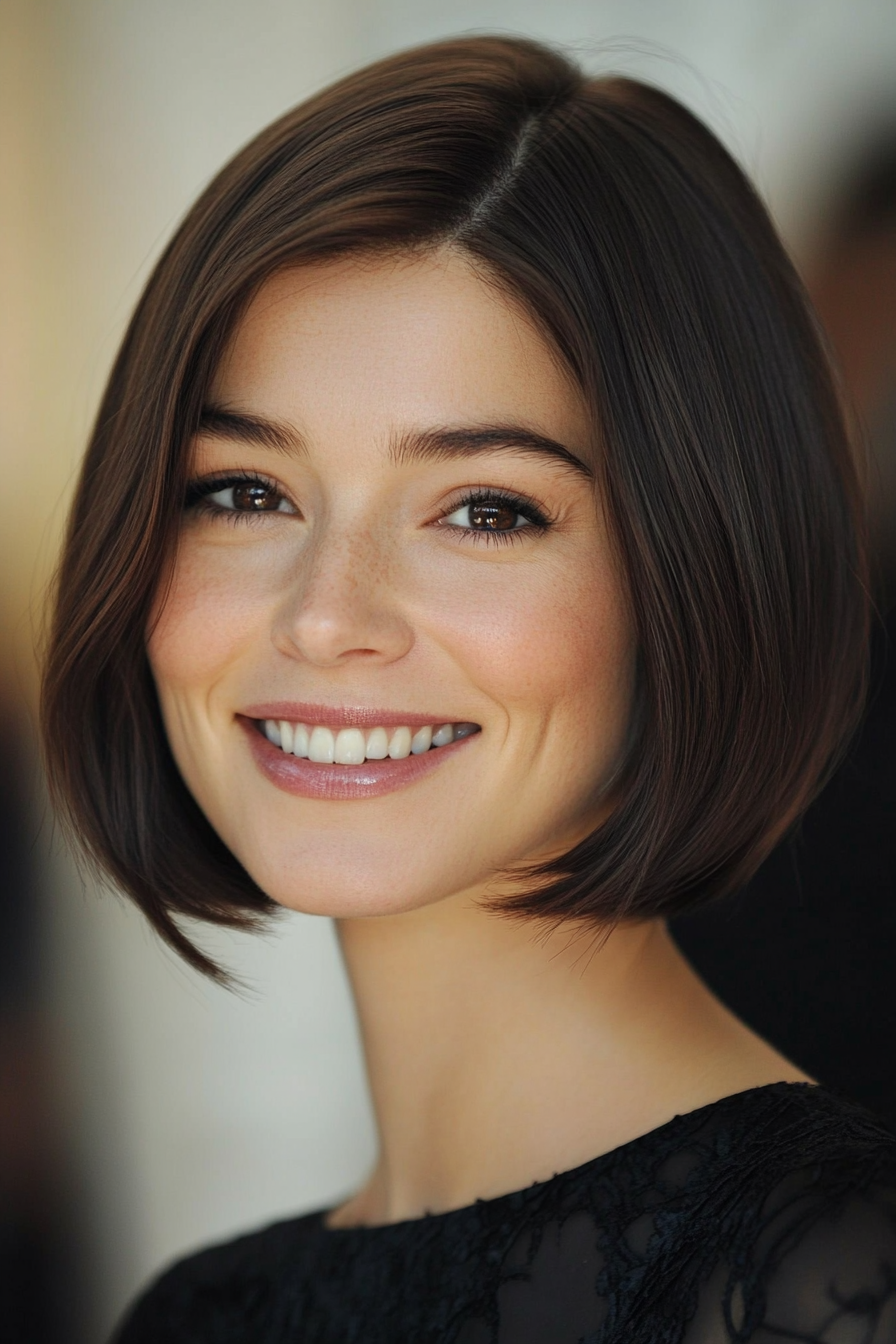 5. Elegant French Bob in Dark Chocolate (Hairstyles For Women Over 40 With Fine Hair) - Hairstyles For Women Over 40 With Fine Hair