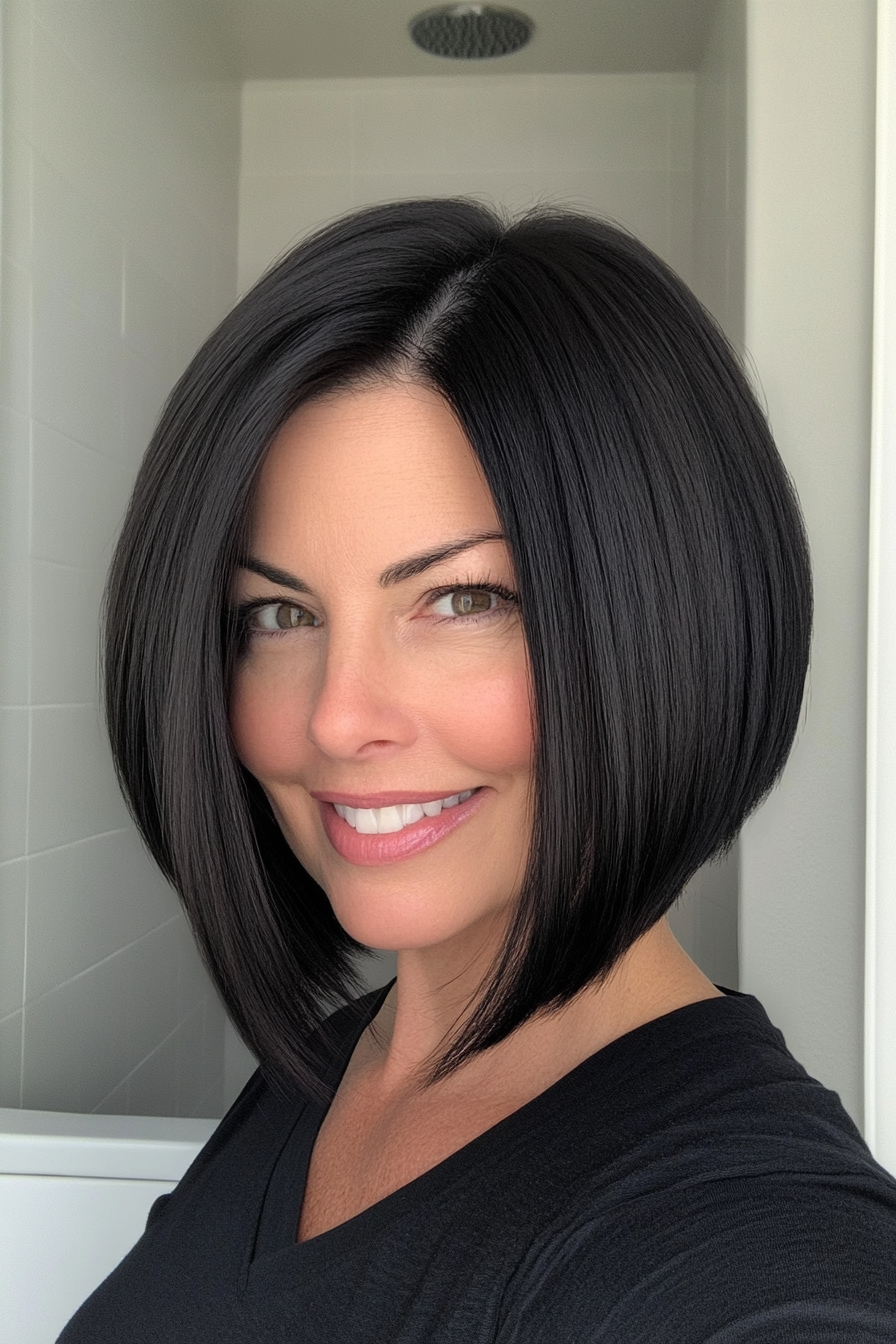 9. Classic Blunt Bob in Jet Black (Hairstyles For Women Over 40 With Fine Hair) - Hairstyles For Women Over 40 With Fine Hair