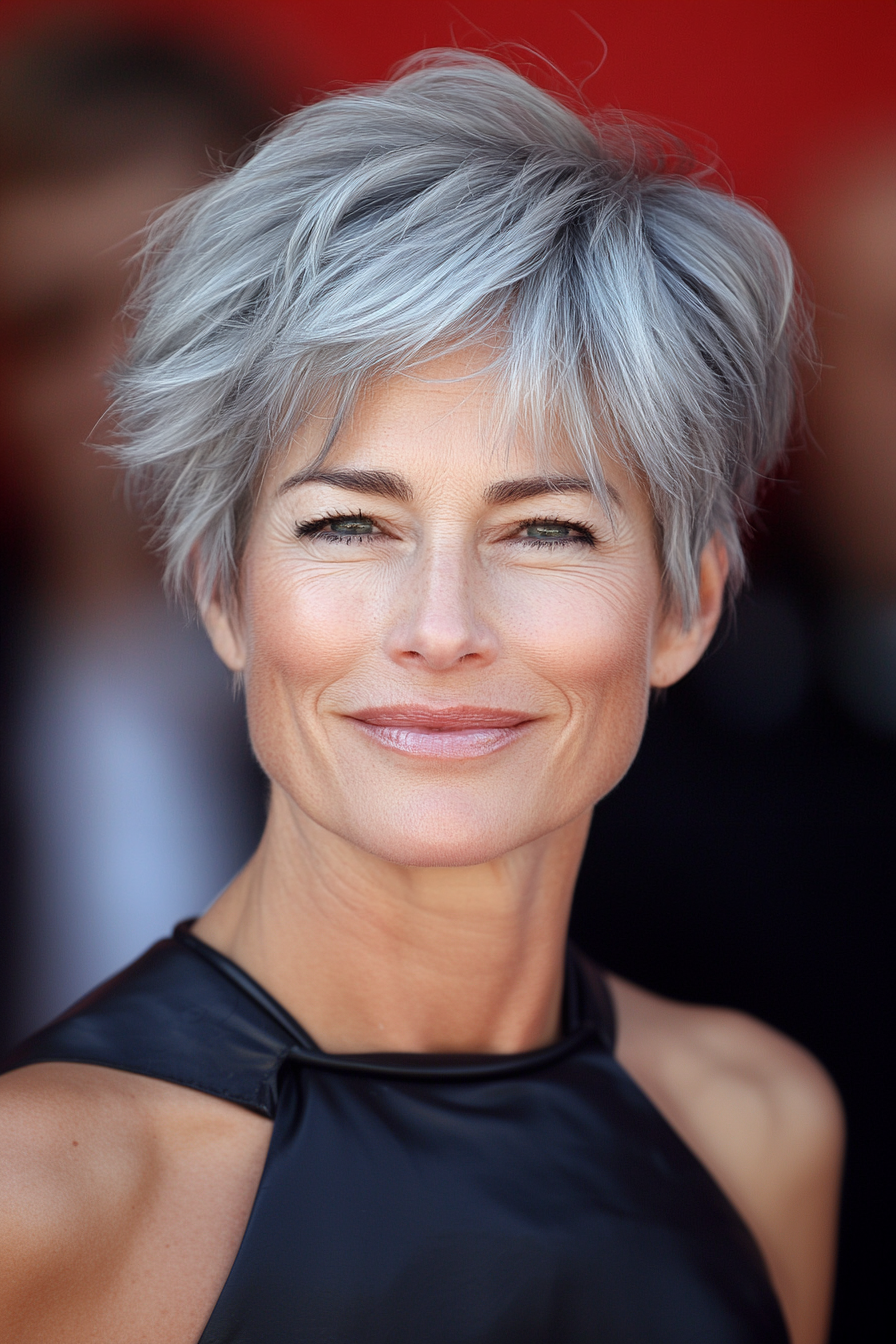 11. Tapered Pixie in Silver Gray (Hairstyles For Women Over 40 With Fine Hair) - Hairstyles For Women Over 40 With Fine Hair