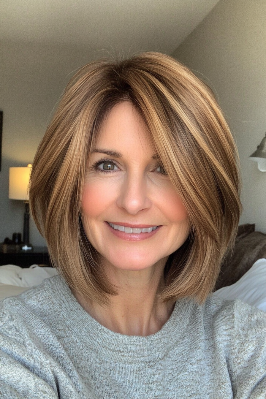 26. Chin-Length Bob with Soft Layers in Golden Brown (Hairstyles For Women Over 40 With Fine Hair) - Hairstyles For Women Over 40 With Fine Hair