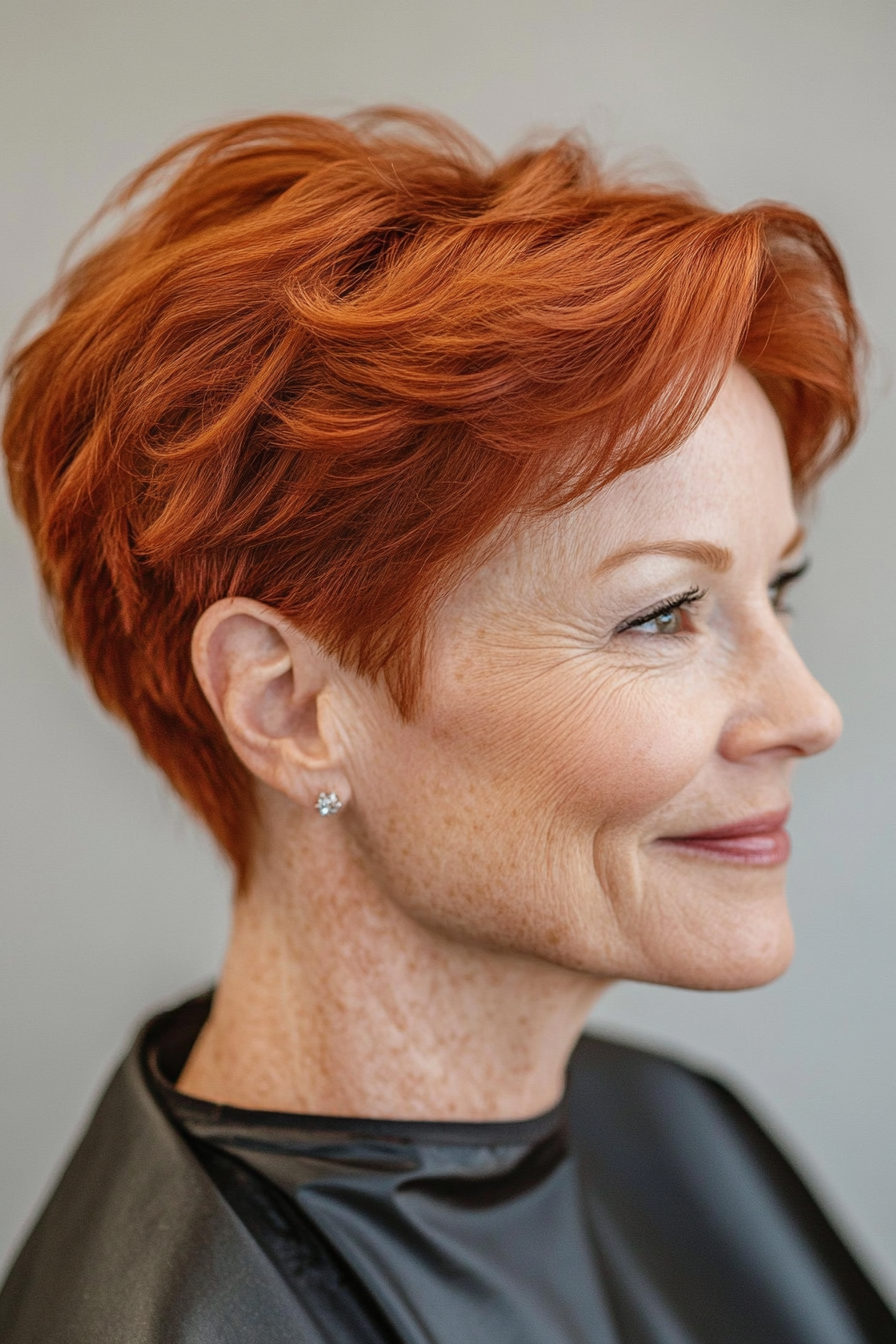 16. Tapered Nape Pixie in Rich Auburn (Pixie Hairstyles For Older Women) - Pixie Hairstyles For Older Women