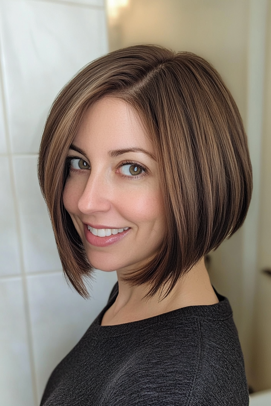 21. Glossy Layered Bob in Medium Ash Brown (Formal Bob Hairstyles) - Formal Bob Hairstyles