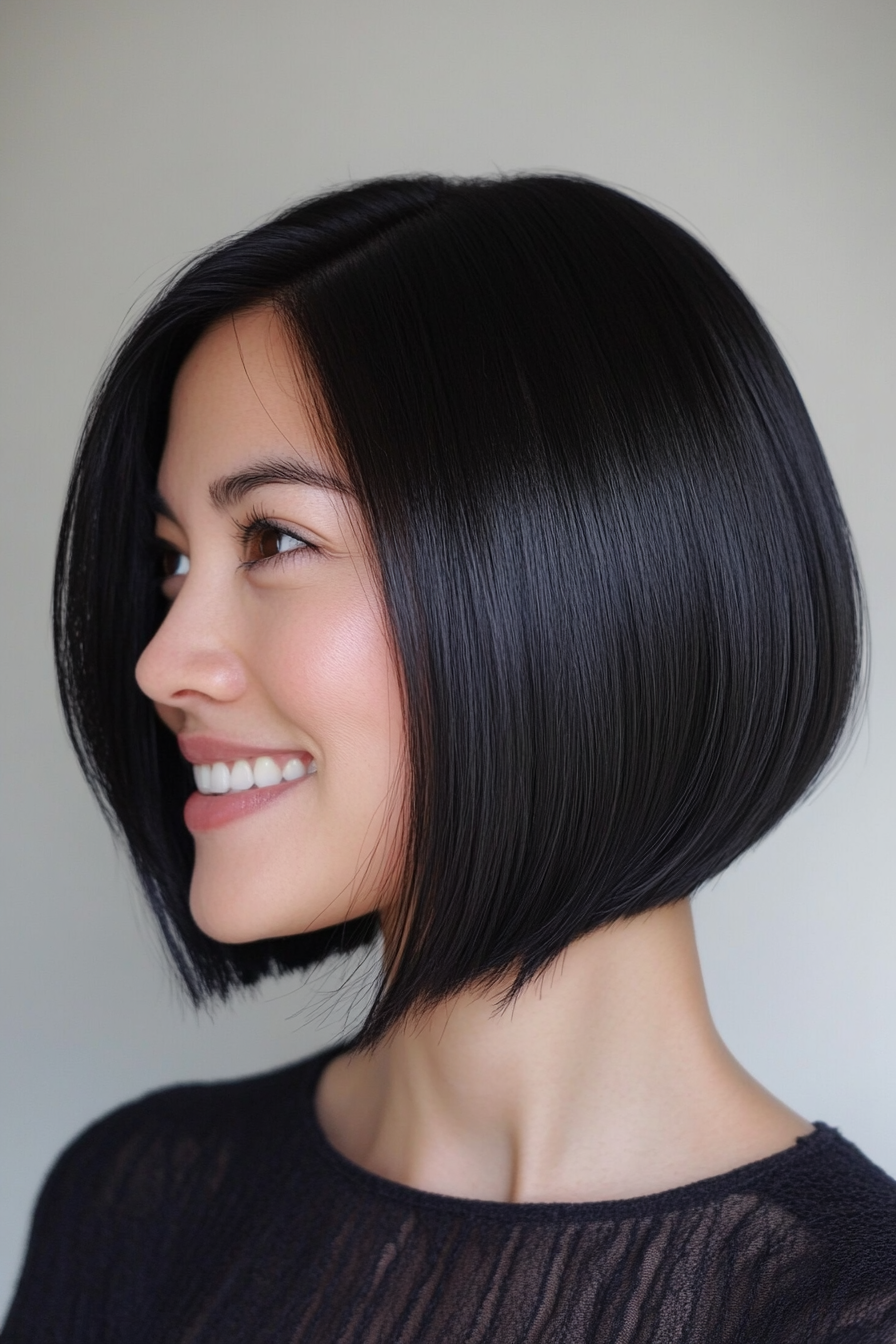 25. Ultra-Sleek Side-Parted Bob in Raven Black (Formal Bob Hairstyles) - Formal Bob Hairstyles