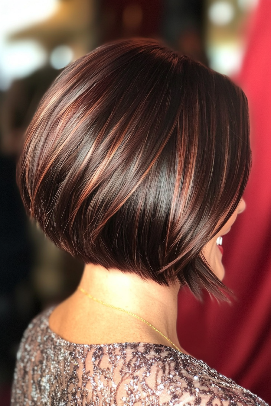 26. Glossy Stacked Bob in Deep Mahogany (Formal Bob Hairstyles) - Formal Bob Hairstyles
