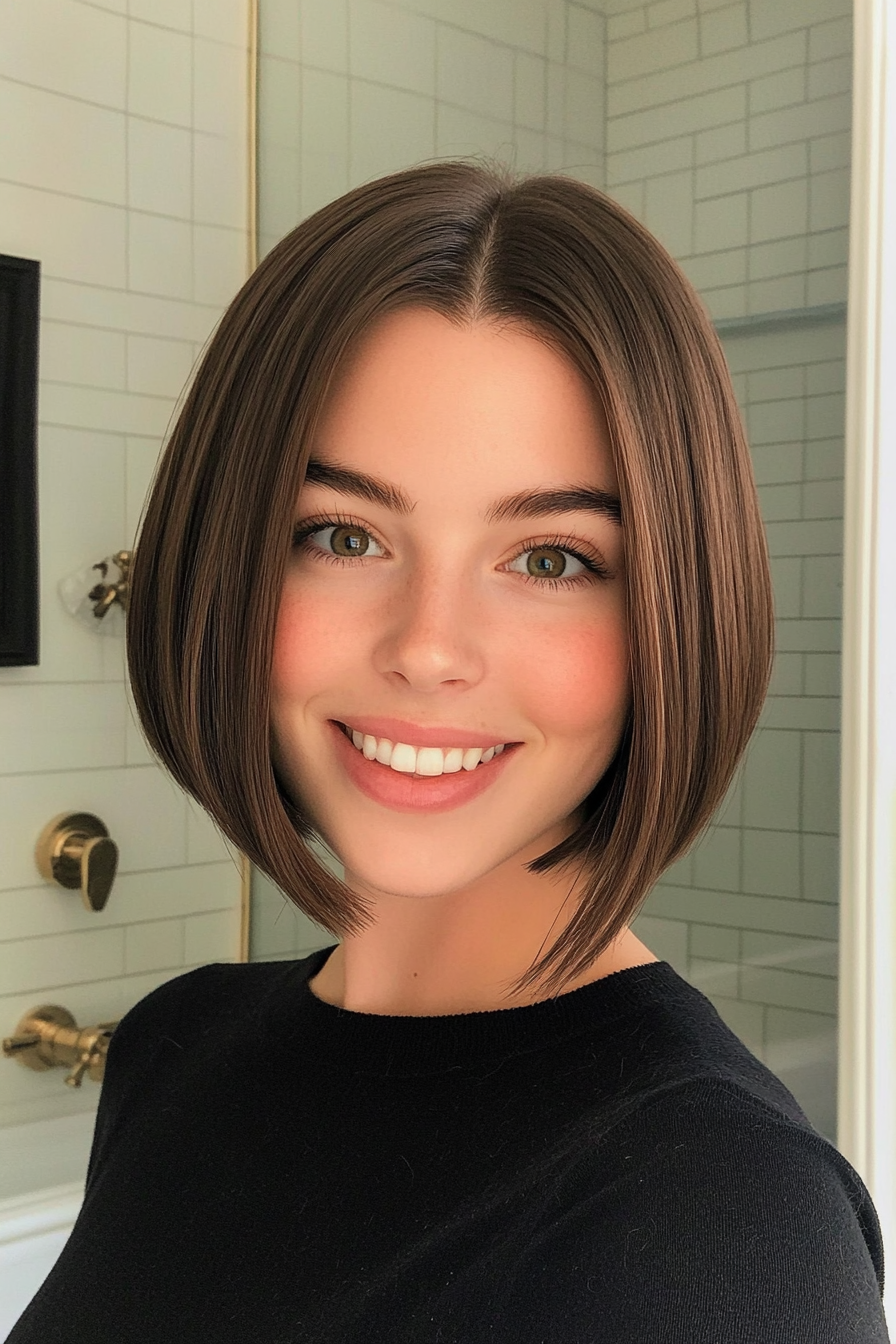 27. Chin-Length Precision Bob in Warm Cocoa (Formal Bob Hairstyles) - Formal Bob Hairstyles