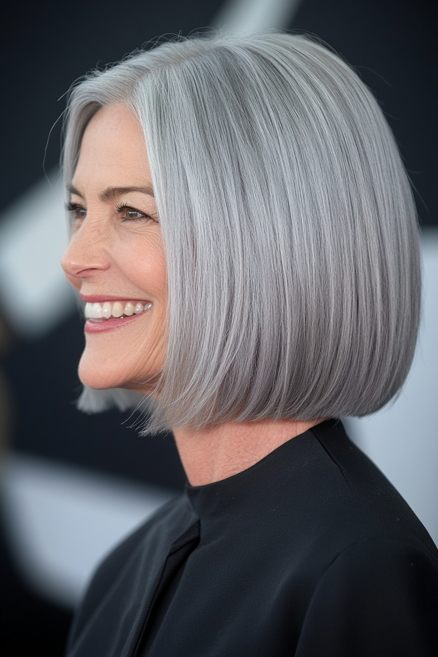 5. Classic Blunt Bob in Silver Gray (Hairstyles For Women Over 60 With Fine Hair) - Hairstyles For Women Over 60 With Fine Hair