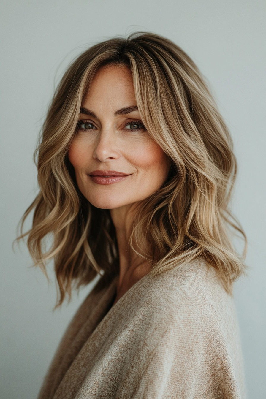 8. Wavy Lob in Honey Brown (Hairstyles For Women Over 60 With Fine Hair) - Hairstyles For Women Over 60 With Fine Hair