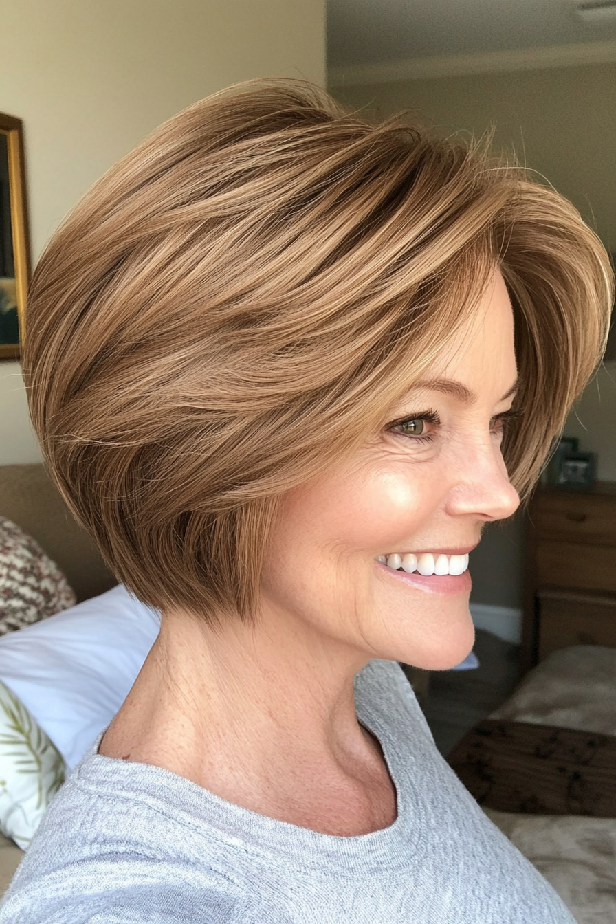 10. Short Layered Crop in Warm Caramel (Hairstyles For Women Over 60 With Fine Hair) - Hairstyles For Women Over 60 With Fine Hair