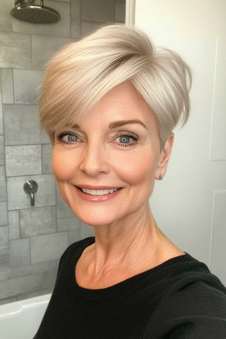 12. Long Pixie with Tapered Edges in Platinum Blonde (Hairstyles For Women Over 60 With Fine Hair) - Hairstyles For Women Over 60 With Fine Hair