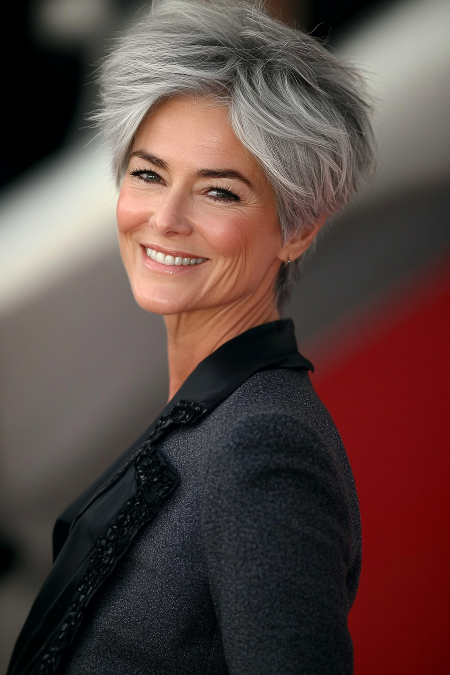 20. Choppy Pixie in Natural Gray (Hairstyles For Women Over 60 With Fine Hair) - Hairstyles For Women Over 60 With Fine Hair