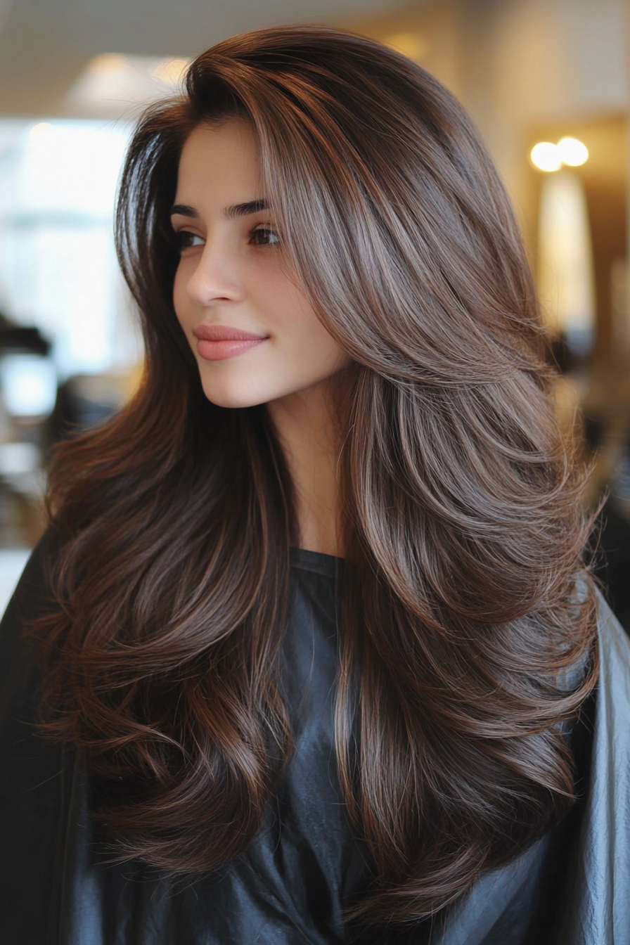 2. Soft Face-Framing Layers with Chestnut Brown (Long Haircuts For Thick Hair) - Long Haircuts For Thick Hair