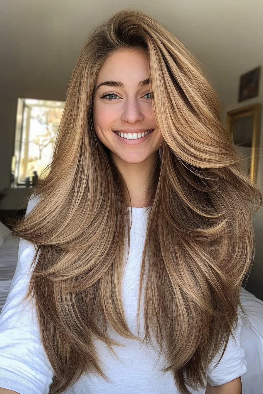 3. Long Feathered Cut with Ash Brown (Long Haircuts For Thick Hair) - Long Haircuts For Thick Hair