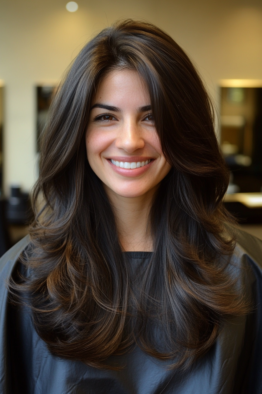 4. Blended Layers with Dark Espresso (Long Haircuts For Thick Hair) - Long Haircuts For Thick Hair