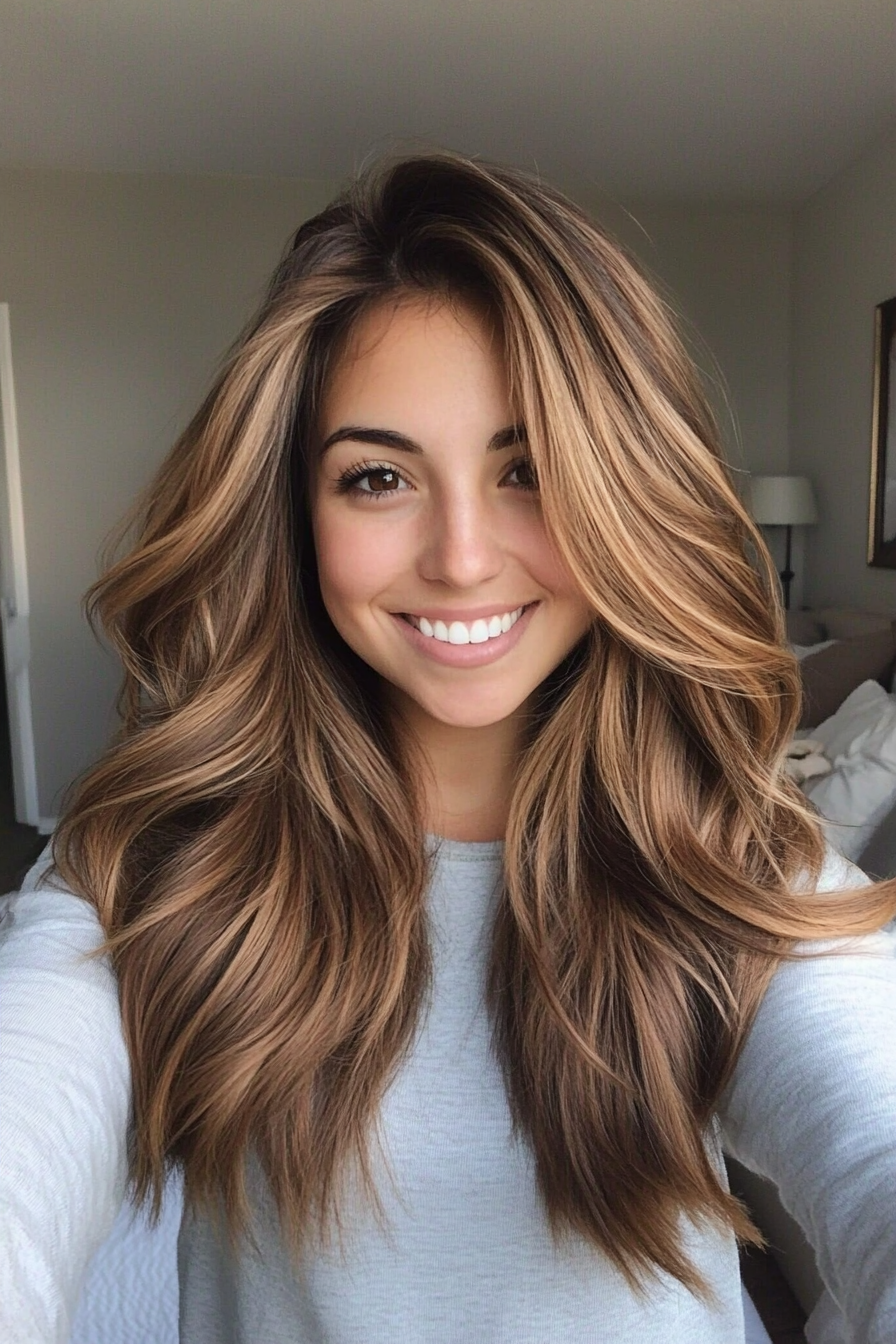 5. U-Shaped Cut with Honey Brown (Long Haircuts For Thick Hair) - Long Haircuts For Thick Hair