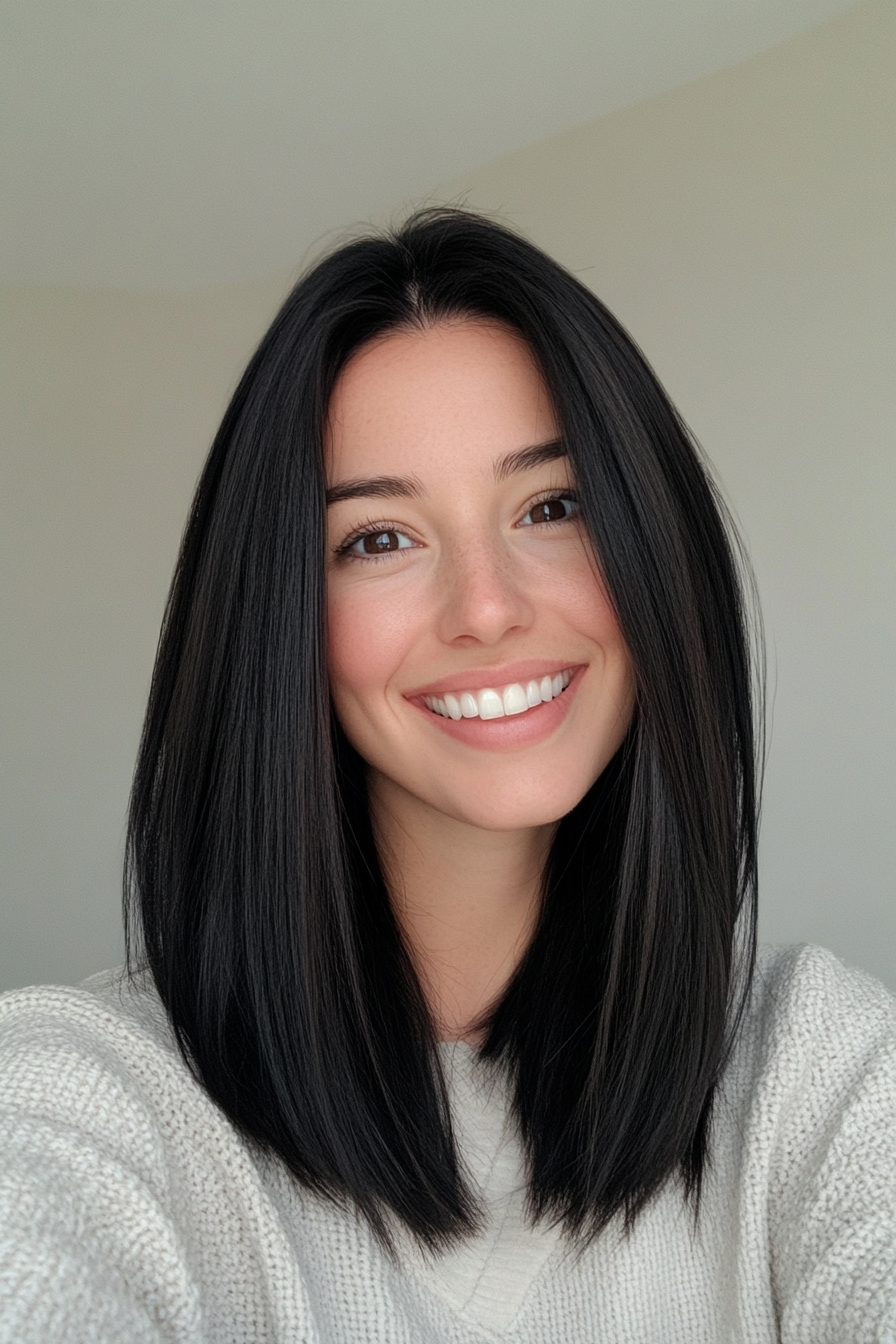 7. Classic V-Cut with Rich Black (Long Haircuts For Thick Hair) - Long Haircuts For Thick Hair