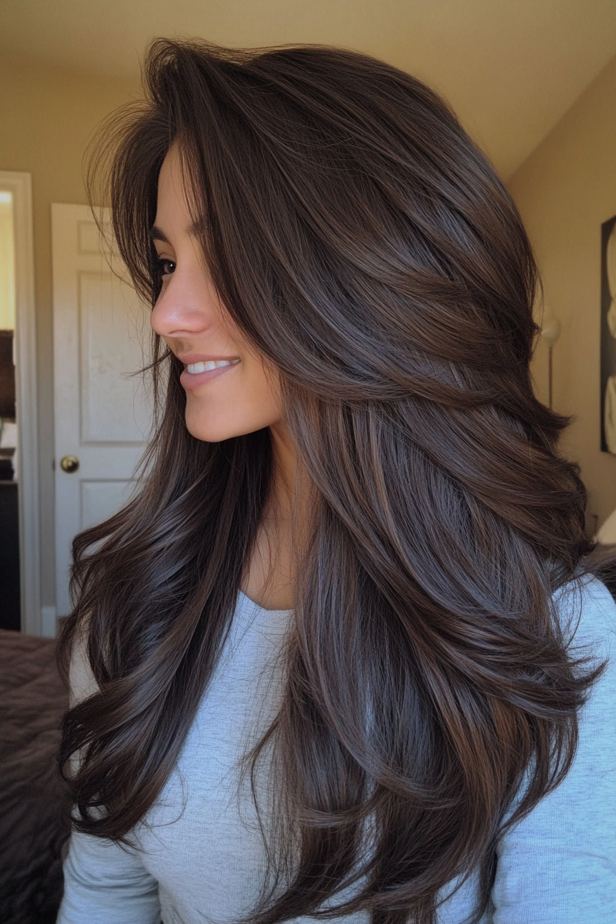 15. Boho Layers with Natural Dark Brown (Long Haircuts For Thick Hair) - Long Haircuts For Thick Hair