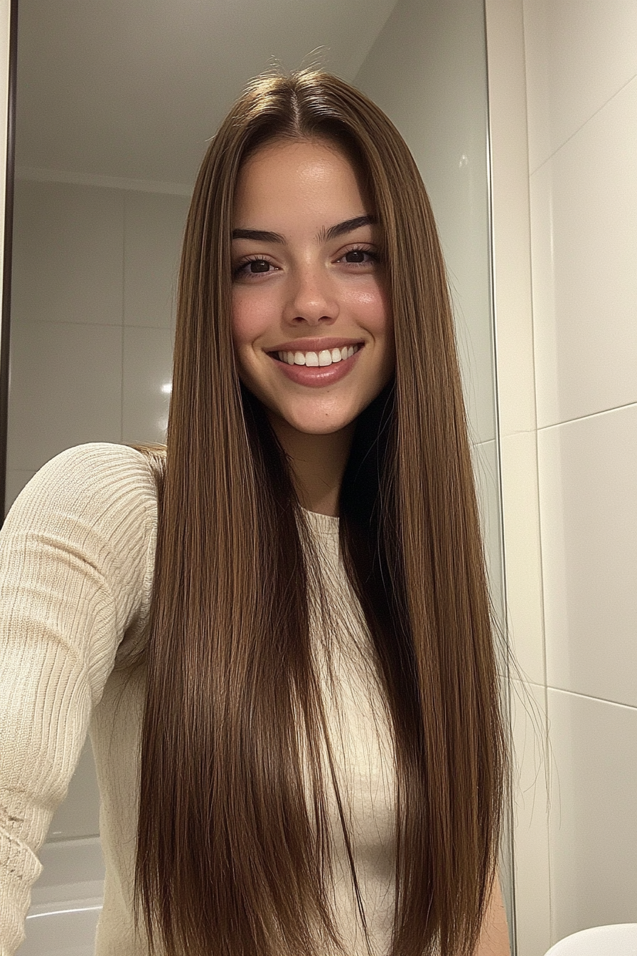 17. Long and Straight with Cinnamon Brown (Long Haircuts For Thick Hair) - Long Haircuts For Thick Hair