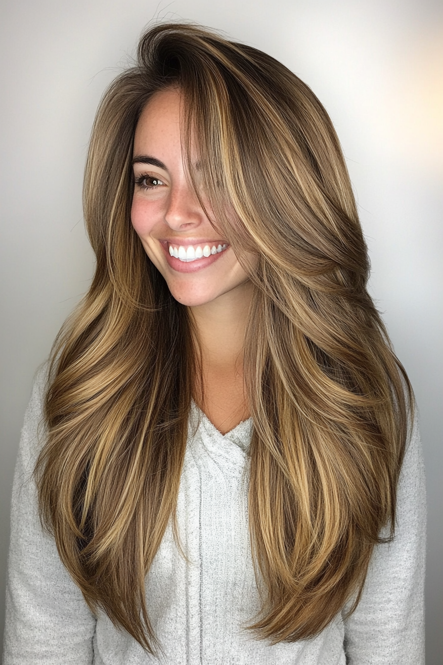 19. Disconnected Layers with Dark Honey Blonde (Long Haircuts For Thick Hair) - Long Haircuts For Thick Hair