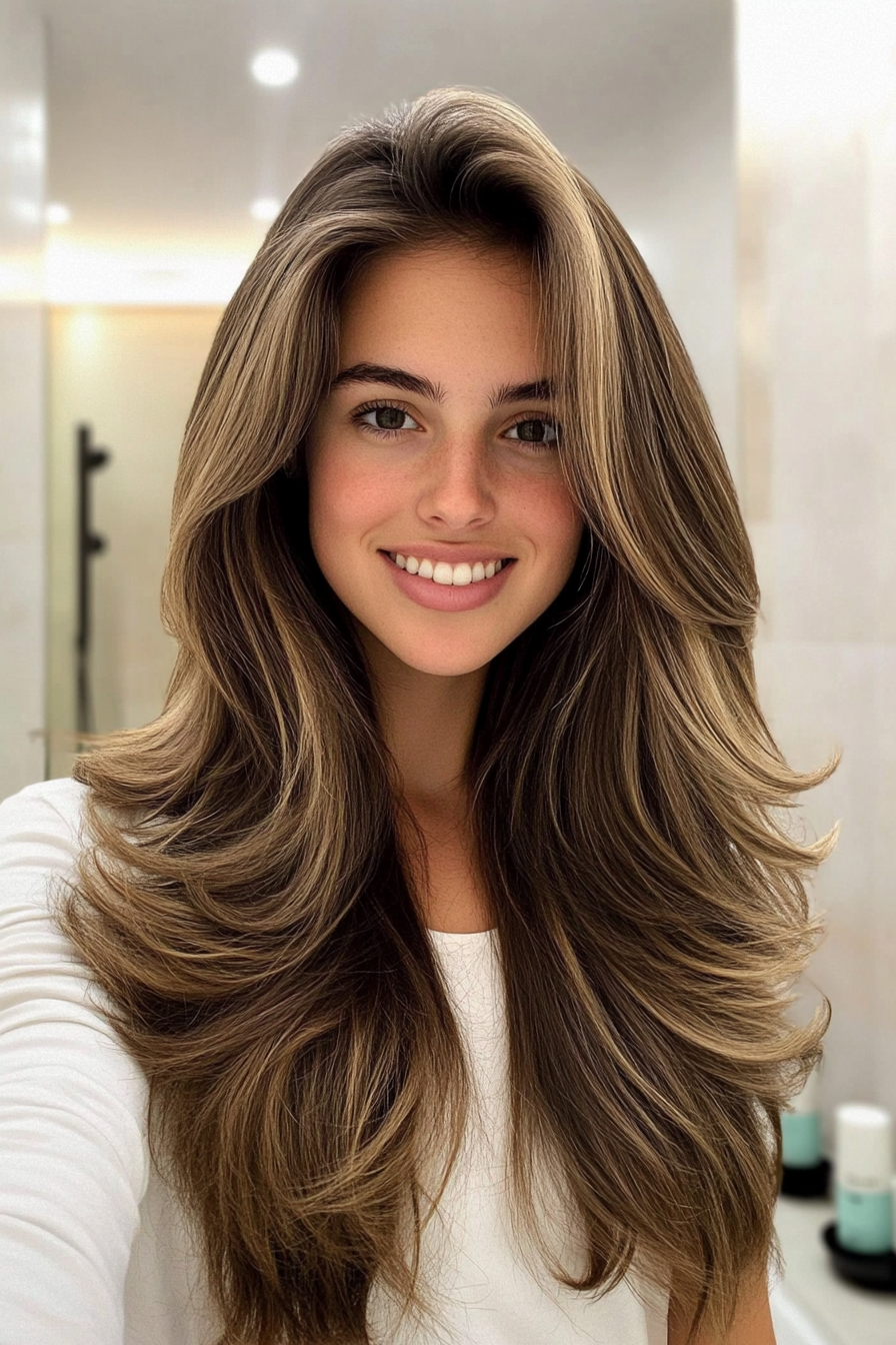 20. Waterfall Layers with Light Ash Brown (Long Haircuts For Thick Hair) - Long Haircuts For Thick Hair