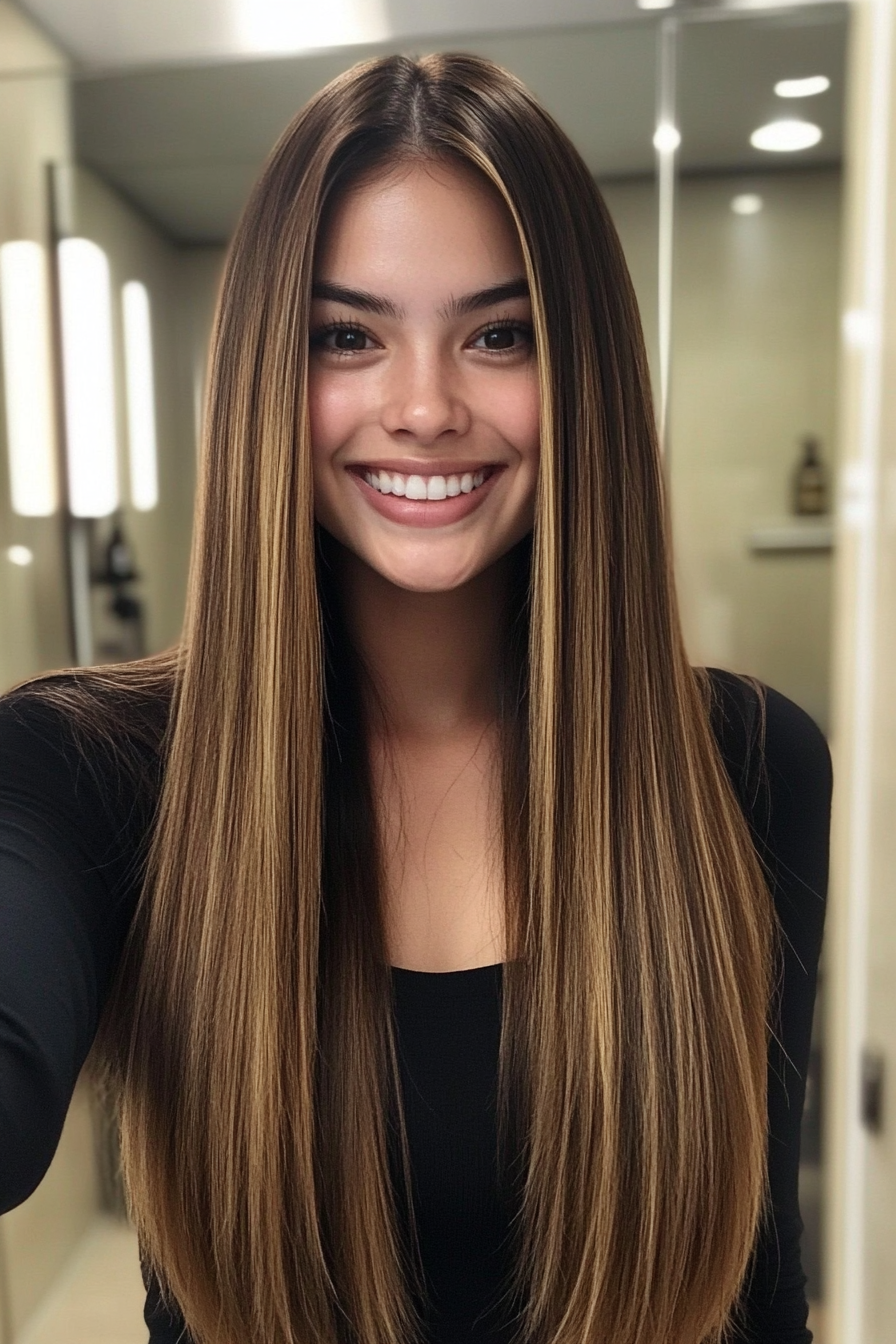 21. Tapered Ends with Medium Golden Brown (Long Haircuts For Thick Hair) - Long Haircuts For Thick Hair